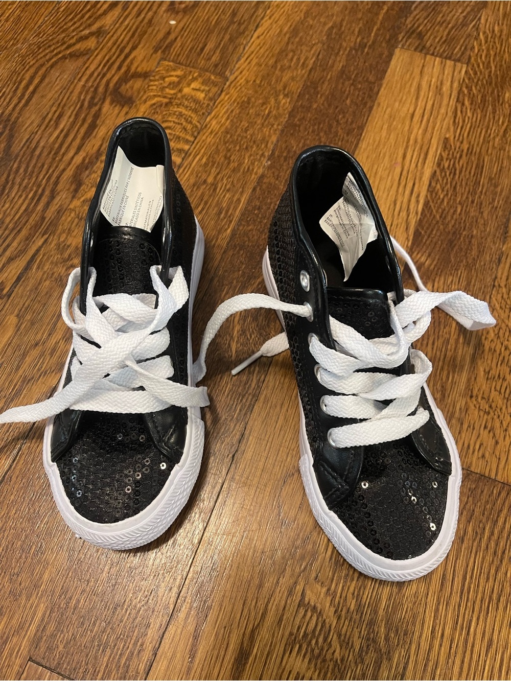 Kids Black Sequin Lace-Up Sneakers with White Laces